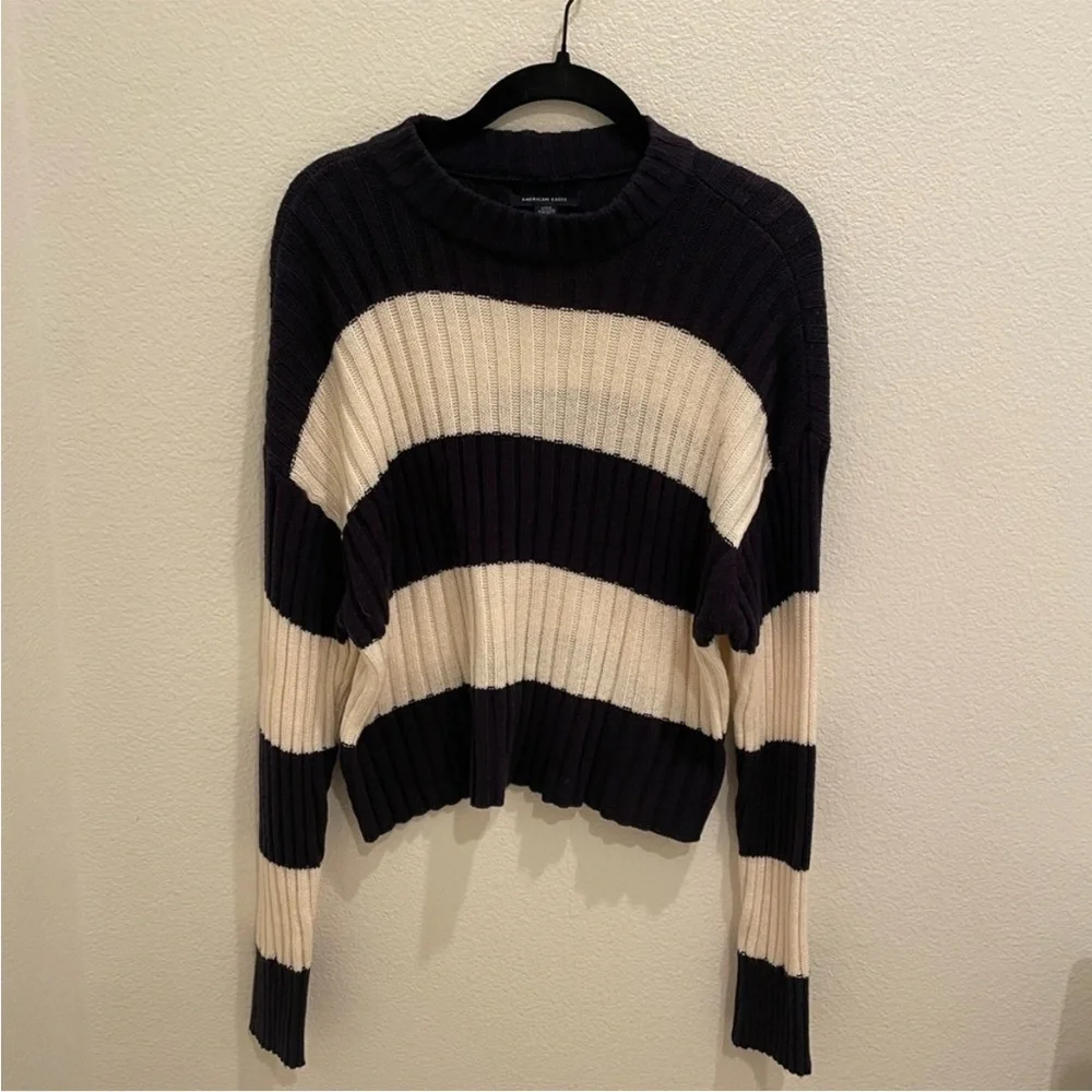 American Eagle Striped Ribbed Cropped Sweater – Size Small - Picture 3 of 6